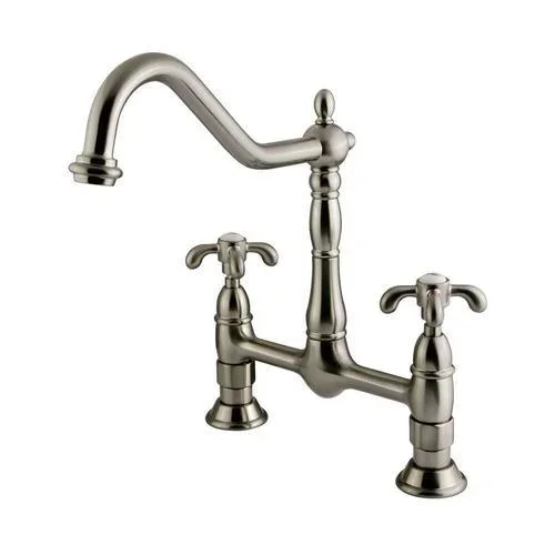 Elements of Design French Country Brushed Nickel 2-Handle Deck-Mount Bridge Handle Kitchen Faucet