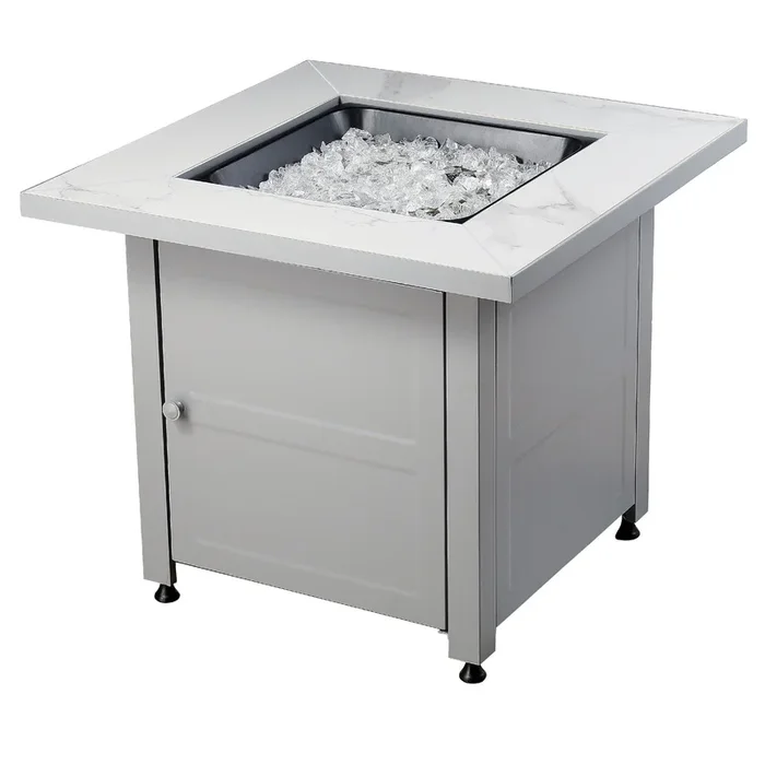 Endless Summer All Weather Outdoor Fire Pit with Faux Marble Finish, White Glass