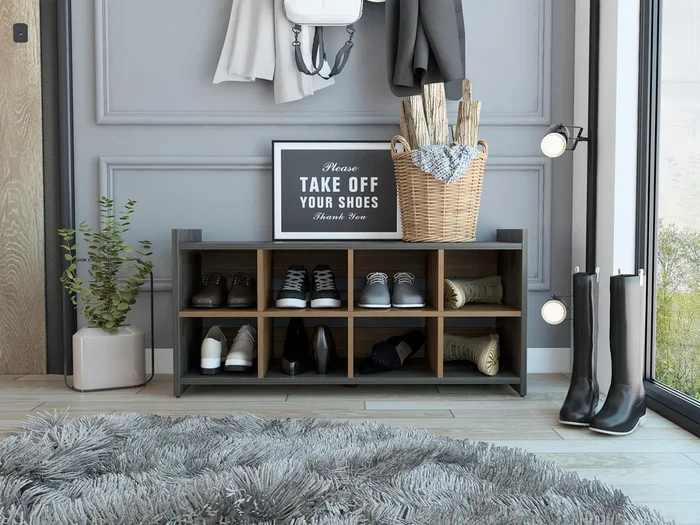 Entryway Storage Unit, Eight Shoe Capacity -Espresso / Mahogany