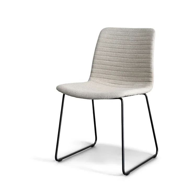 Eric Modern Dining Chair in White with Matte Black Steel Legs for Kitchen, Living Room and Dining Room (Set of 2, Beige Upholstered Seat)