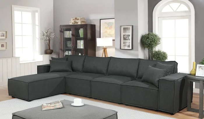 Ermont 132″ Sofa With Reversible Chaise In Dark Gray Linen Dark Gray Linen