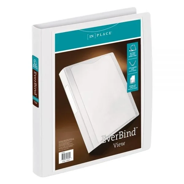 Everbind View 3-Ring Binder, 1″ D-Rings, White