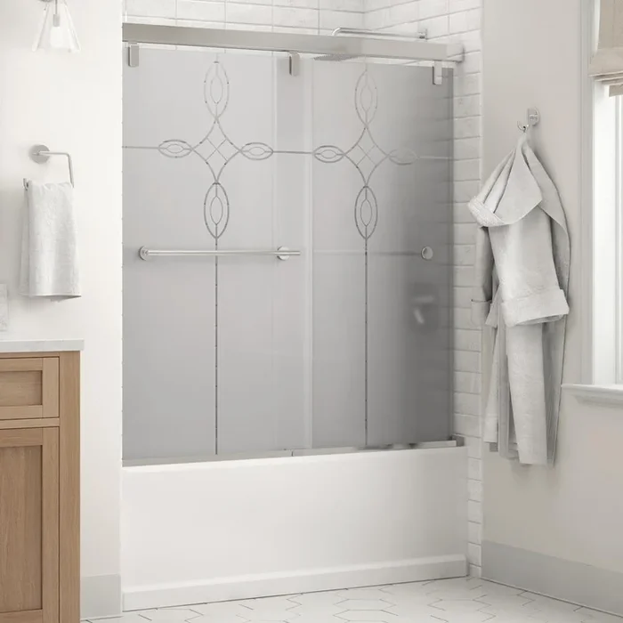 Everly 60 in. x 59-1/4 in. Mod Semi-Frameless Sliding Bathtub Door in Chrome and 1/4 in. (6mm) Tranquility Glass