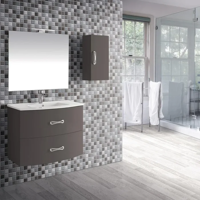 Eviva Bari 24″ Grey Wall mount Bathroom Vanity with Integrated White Porcelain Sink