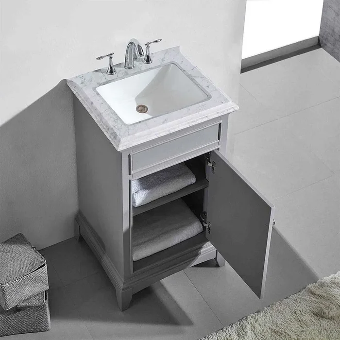 Eviva Elite Princeton 24″ Solid Wood Bathroom Vanity Set with Double OG White Carrera Marble Top