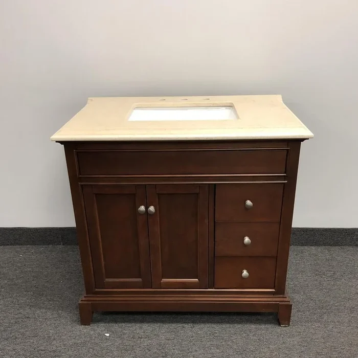 Eviva Elite Princeton 36″ Solid Wood Bathroom Vanity Set with Double OG Crema Marfil Marble Top