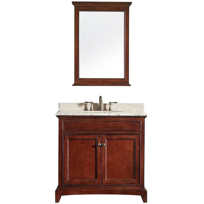 Eviva Elite Stamford® 36″ Brown Solid Wood Vanity Set with Double OG Crema Marfil Marble Top & White Undermount Porcelain Sink