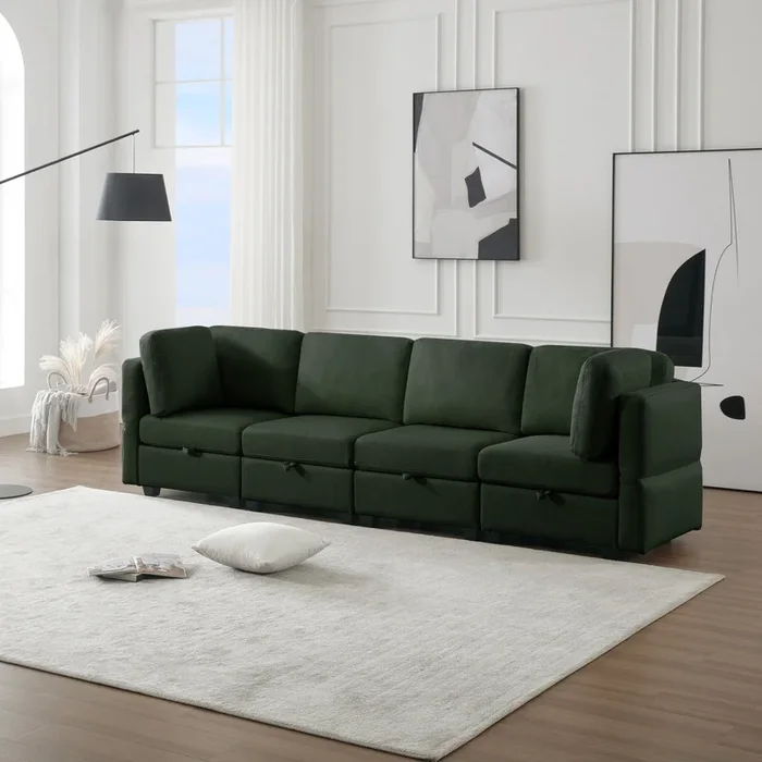 Fabric Modern Modular Sofa Couch With Storage Seats Modular Sectional Sofa 4 Seater Modular Couch For Living Room Green Green Polyester 4 Seat