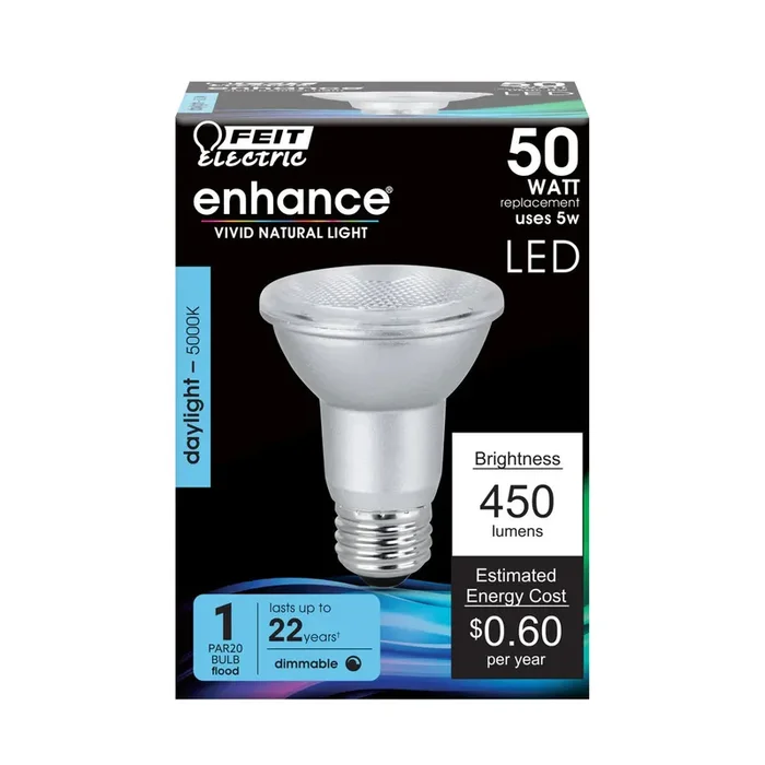 Feit 5W (50W Replacement) Daylight (5000K) E26 Base PAR20 Dimmable Enhance Reflector LED