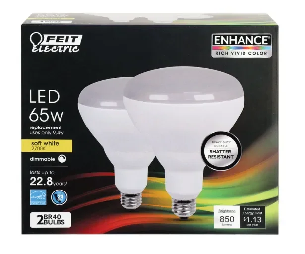 Feit 65W Replacement BR40 Dimmable Soft White Enhance Reflector LED – 2-Pack