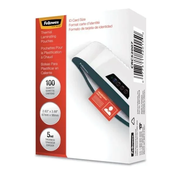 Fellowes Laminating Pouches, 5 Mil, 3.88″ X 2.63″, Gloss Clear, 100/Pack