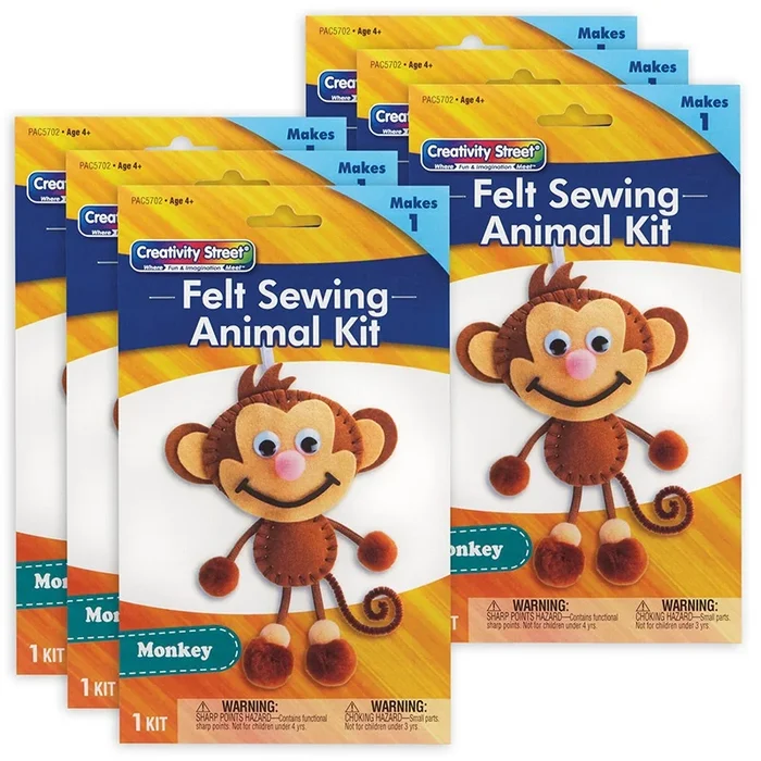 Felt Sewing Animal Kit, Monkey, 6.5″ X 10.5″ X 1″, 6 Kits