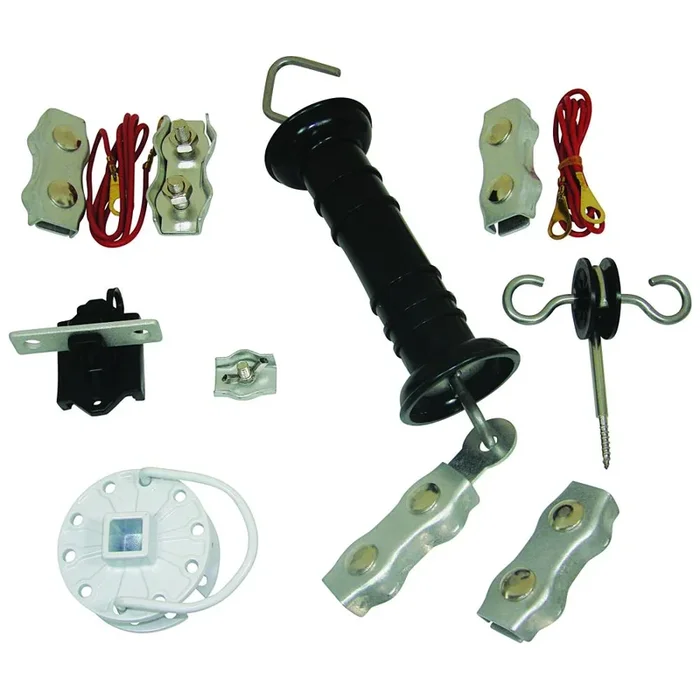 Field Guardian Black Steel Gate Handle with Aluminum Rope Connectors and Insulators – Electric Fence Accessories