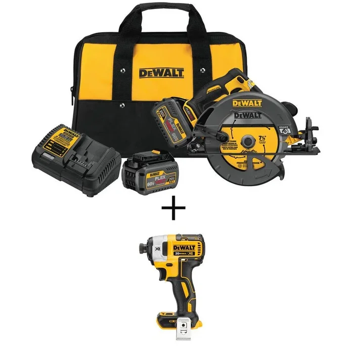 FLEXVOLT 60-Volt MAX Lithium-Ion Cordless Brushless 7-1/4 in. Circular Saw with Bonus 1/4 in. Impact Driver (Tool-Only)