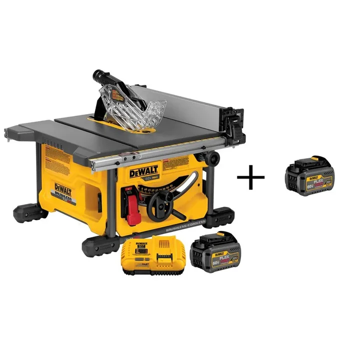 FLEXVOLT 60-Volt MAX Lithium-Ion Cordless Brushless 8-1/4 in. Table Saw Kit w/ Battery 2Ah, Charger and Bonus Battery