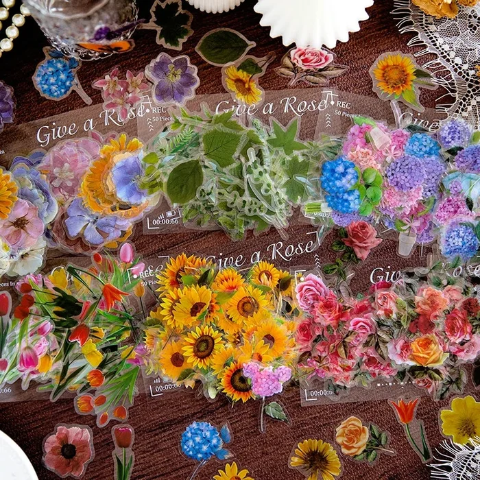 Flower Clear Transparent Stickers – Rose, Hydrangea, Sunflower, Tulip