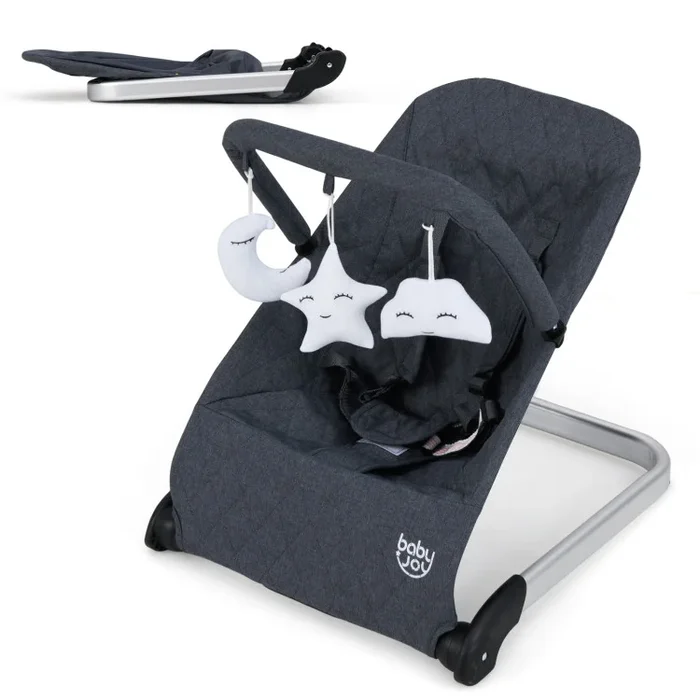 Foldable Baby Bouncer with Removable Fabric Cover and Toy Bar