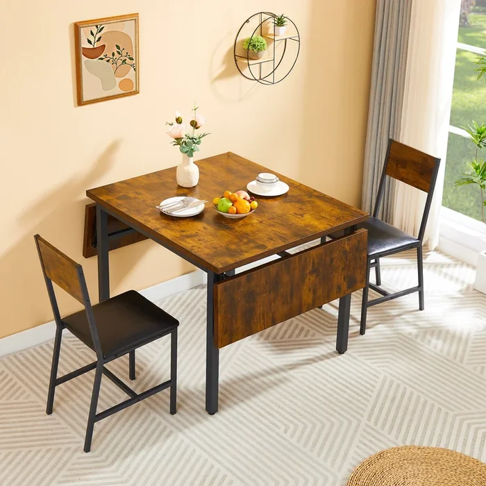 Folding Dining Table, 1.2 inches thick table top, for Dining Room, Living Room, Rustic Brown, 63.2″ L x 35.5″ W x 30.5″ H.