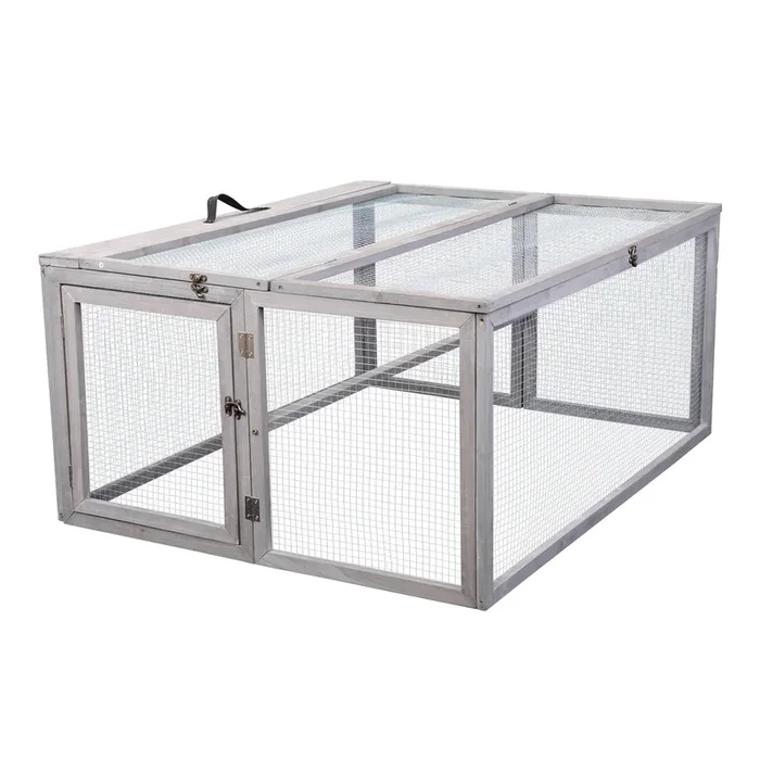 Folding Rabbit Hutch With Roosting Bar, Wood Collapsible Guinea Chick Run, Outdoor Bunny Cage, Portable, Gray Gray Metal & Wood