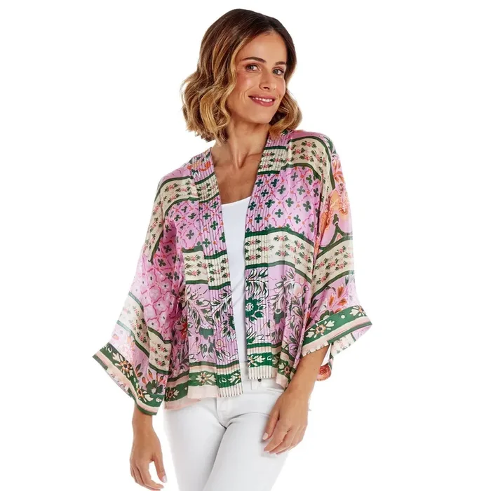 Folk Flowers Print Short Kimono
