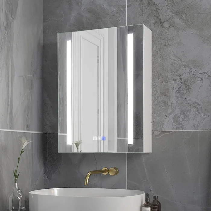 Forclover 20-in x 26-in Lighted LED Fog Free Surface/Recessed Mount Silver Mirrored Medicine Cabinet with Outlet