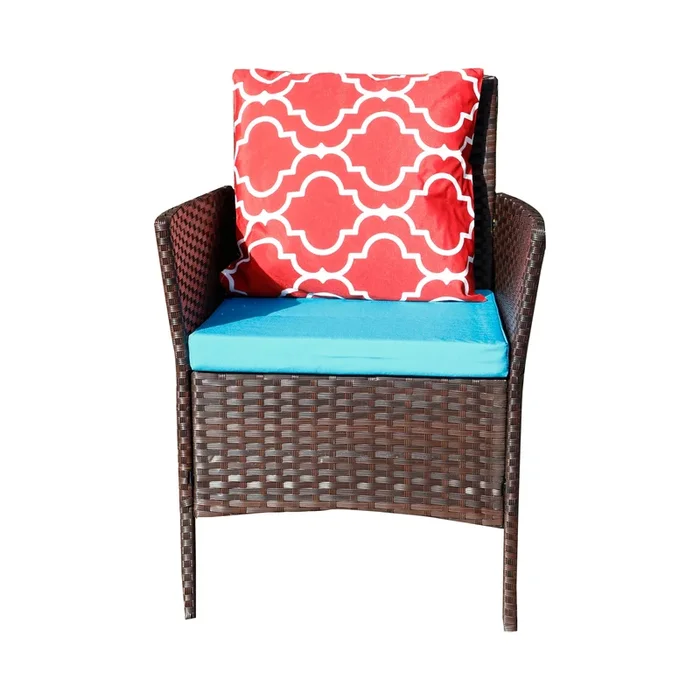 Four Piece Sofa Set Table With Sofa Chair Pe Rattan Outdoor Furniture Hy4 001 Box *1 With Sapphire Blue Color Cushion Yes Brown Uv Resistant Frame Water Resistant Cushion Iron