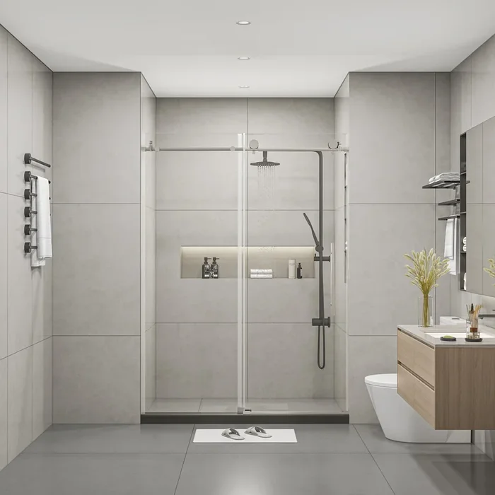 Frameless Shower Doors 60″ Width X 76″Height With 5 16″ 8Mm Clear Tempered Glass, Brushed Nickel Finish Brushed Nickel Bathroom American Design Glass Tempered Glass