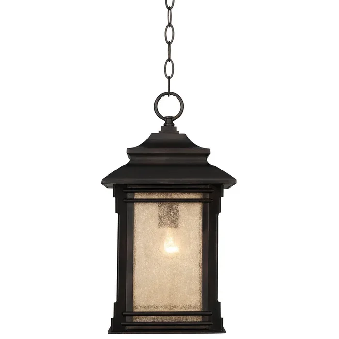 Franklin Iron Works Rustic Outdoor Ceiling Light Hanging Lantern Walnut Bronze 19 1/4″ Frosted Glass Damp Rated for Porch Patio