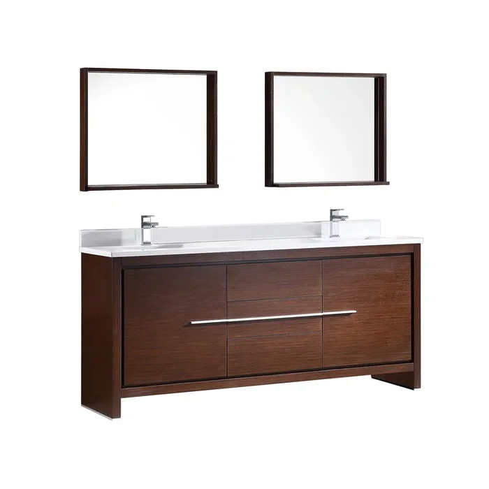 Fresca Allier 72″ Wenge Brown Modern Double Sink Bathroom Vanity w/ Mirror