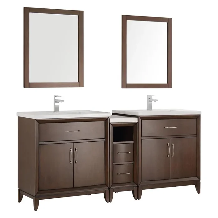 Fresca Cambridge 72″ Antique Coffee Double Sink Traditional Vanity w/ Mirrors