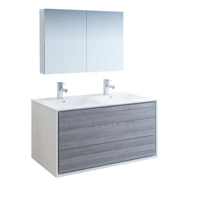 Fresca Catania 48″ Wall Hung Double Sink Modern Bathroom Vanity w/ Medicine Cabinet