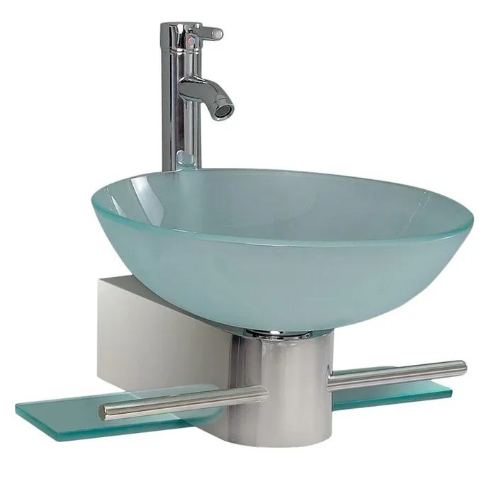 Fresca Cristallino Vessel Sink in Frosted Glass with Stand in Chrome