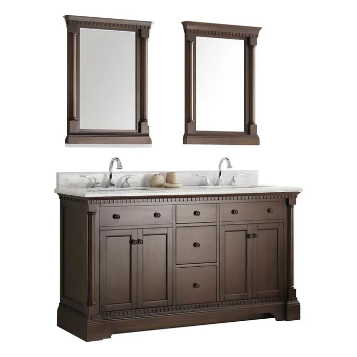 Fresca Kingston 60″ Antique Coffee Double Sink Traditional Vanity w/ Mirrors