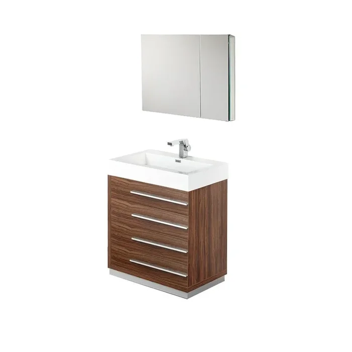 Fresca Livello 30″ Walnut Modern Bathroom Vanity w/ Medicine Cabinet