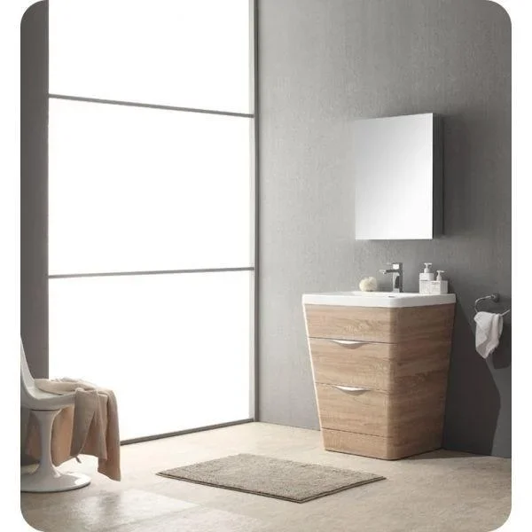 Fresca Milano 26″ White Oak Modern Vanity w/ Medicine Cabinet Free Faucet