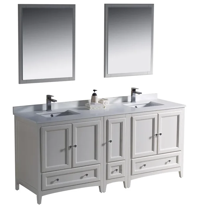 Fresca Oxford 72″ Antique White Traditional Double Sink Bathroom Vanity