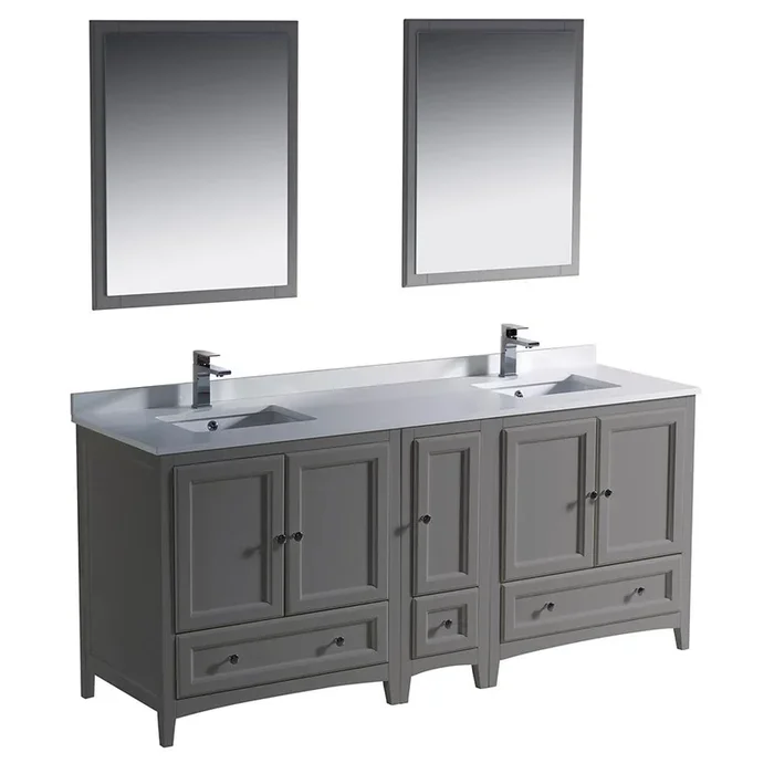 Fresca Oxford 72″ Gray Traditional Double Sink Bathroom Vanity – Free Faucet
