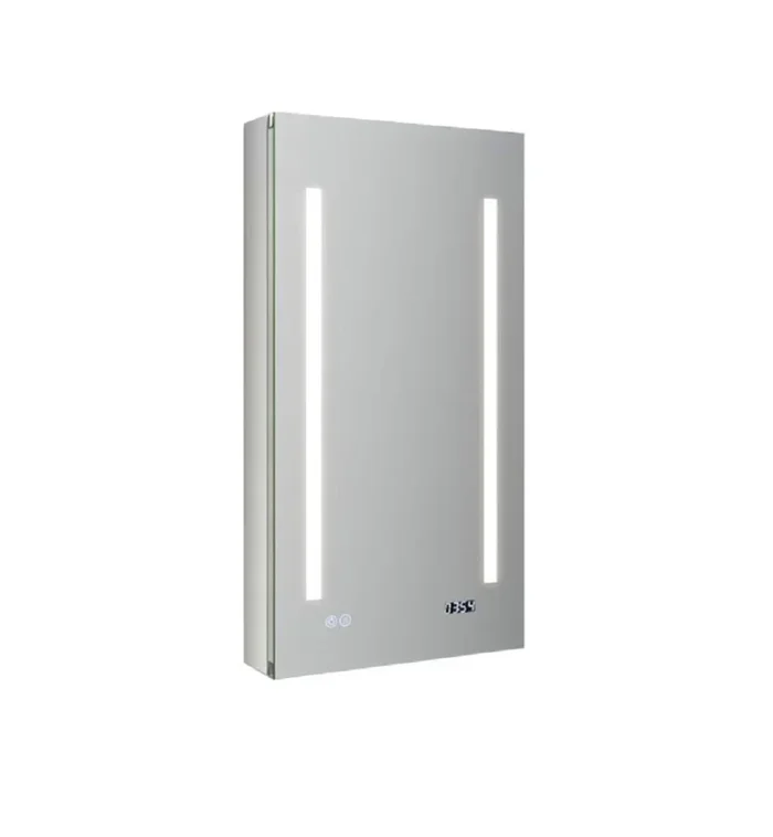 Fresca Tiempo 15-in x 30-in Lighted LED Fog Free Surface/Recessed Mount LED Mirror Mirrored Soft Close Medicine Cabinet with Outlet