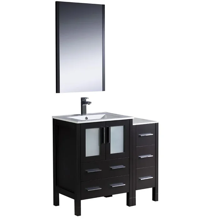Fresca Torino 36″ Espresso Modern Vanity w/ Side Cabinet & Integrated Sinks