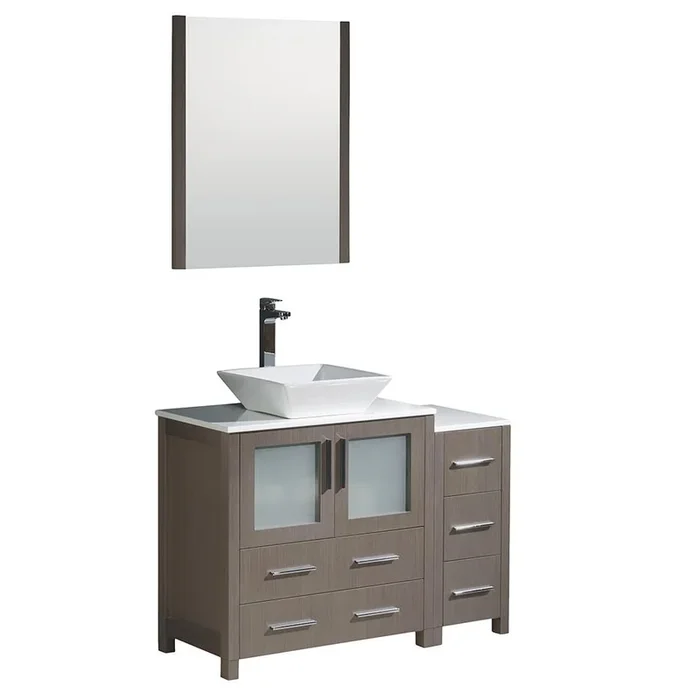 Fresca Torino 42″ Gray Oak Modern Bathroom Vanity w/ Side Cabinet & Vessel Sink