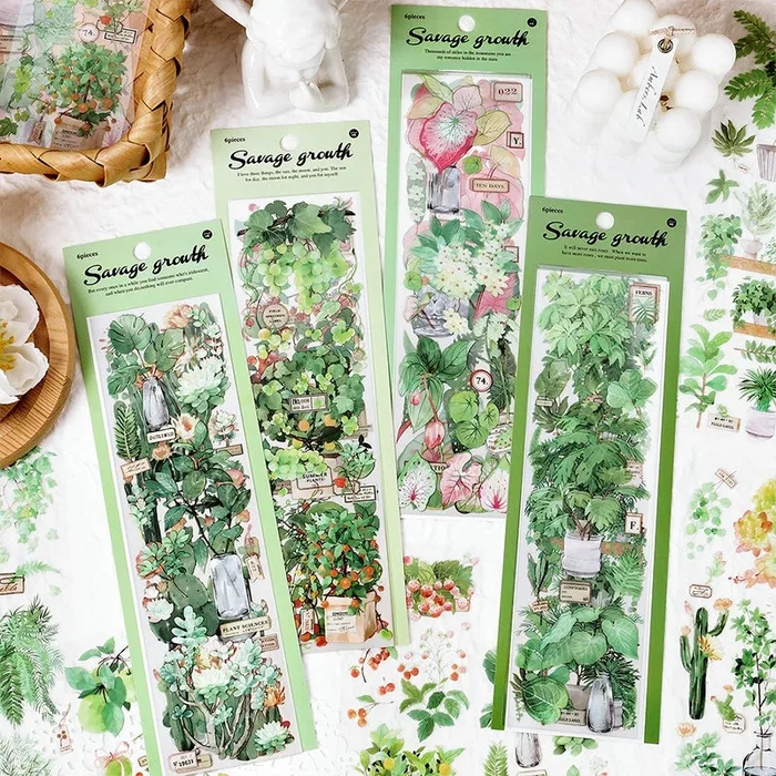 Fresh Greenery Clear Transparent Stickers – Fruit, Leaf, Cactus, Plant