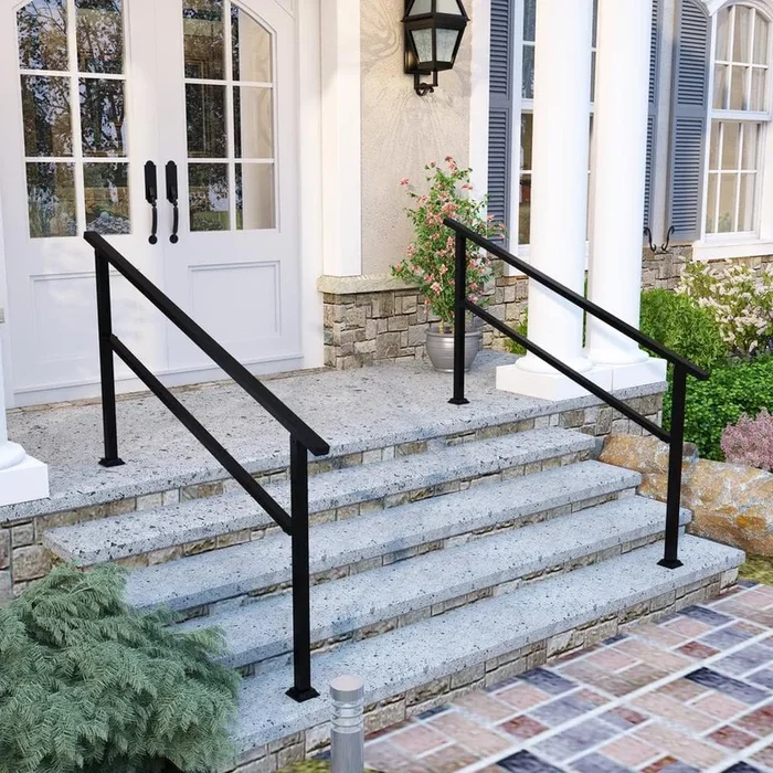 FUFU&GAGA 36 in. H x 5.7 ft. W Black Iron Rail Kit Handrails Outdoor Adjustable Exterior Stair Railing Fit 4 or 5 Steps (2-Pack)
