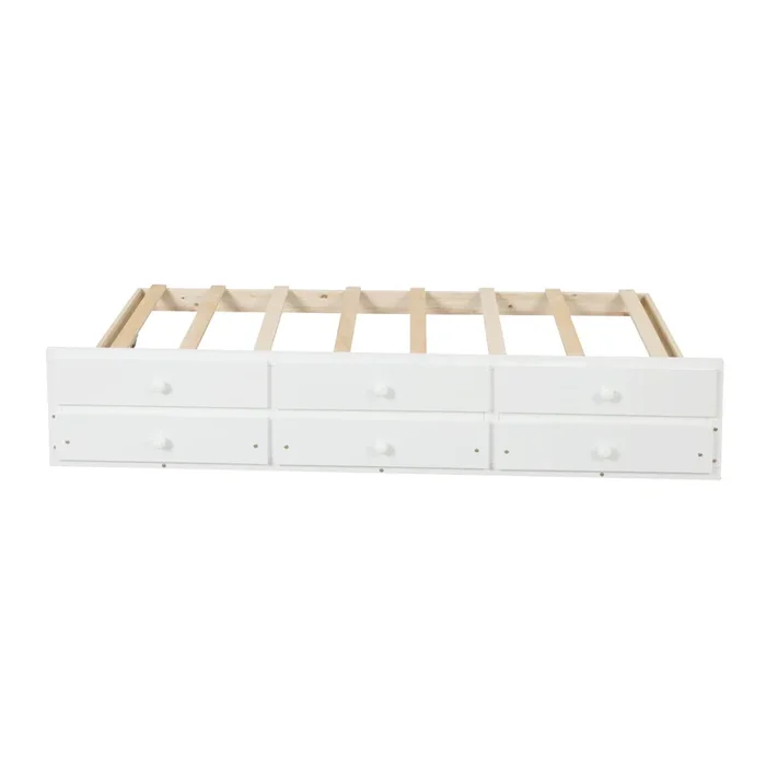 Full Bed With Bookcase,Twin Trundle,Drawers,White Full White Pine