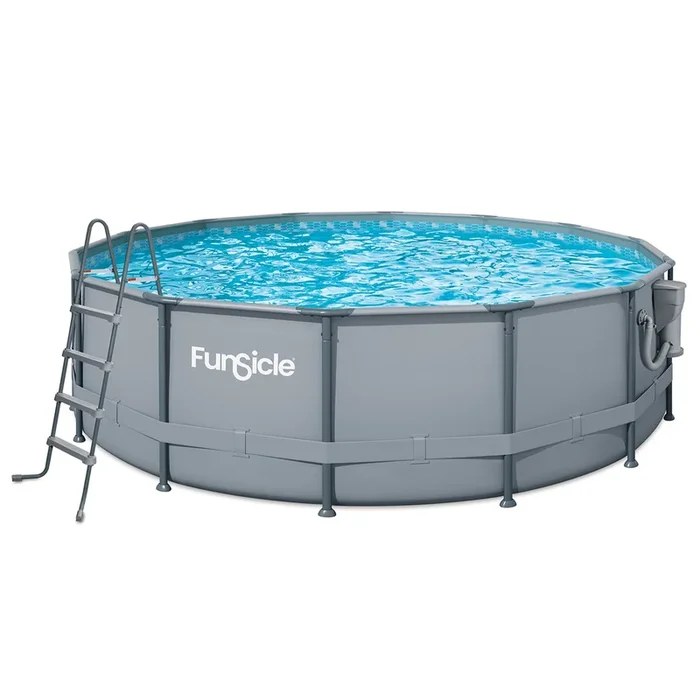 Funsicle 16′ x 48″ Oasis Outdoor Round Frame Above Ground Swimming Pool, Gray