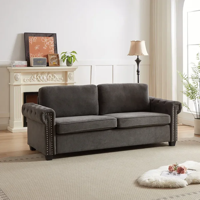 Fx 83.8″ Convertible Sleeper Sofa Bed, 2 In 1 Pullout Sofa Bed, Polyester Sleeper Sofa Bed With Folding Mattress, Living Room Pullout Sofa Bed, Apartment Small Space Sofa Sleeper Gray Polyester Foam Fabric 3 Seat