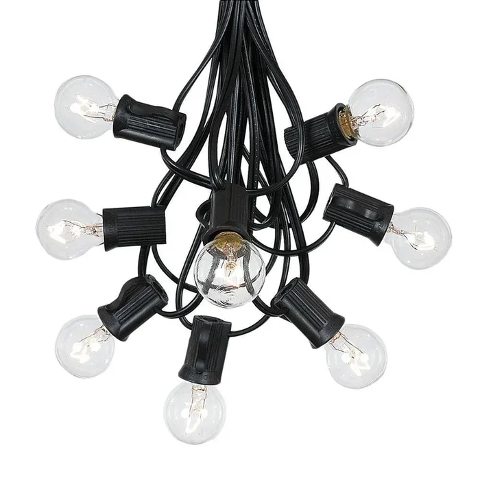 G30 Patio String Lights with 25 Clear Globe Bulbs – Outdoor String Lights – Market Bistro Café Hanging String Lights – Patio Garden Umbrella Globe Lights – Black Wire – 25 Feet