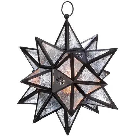 Gallery of Light 14 in. Glass/Metal Exotic Star Black Hanging Lantern