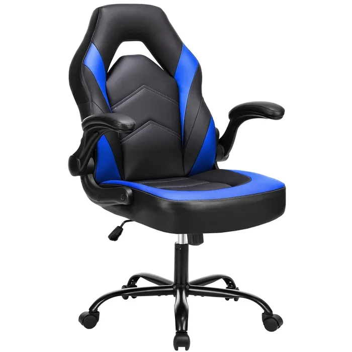 Gaming Chair – PU Leather Computer Chair Ergonomic Office Chair with Lumbar Support, Height Adjustable Rolling Desk Chairs with Flip-up Armrests