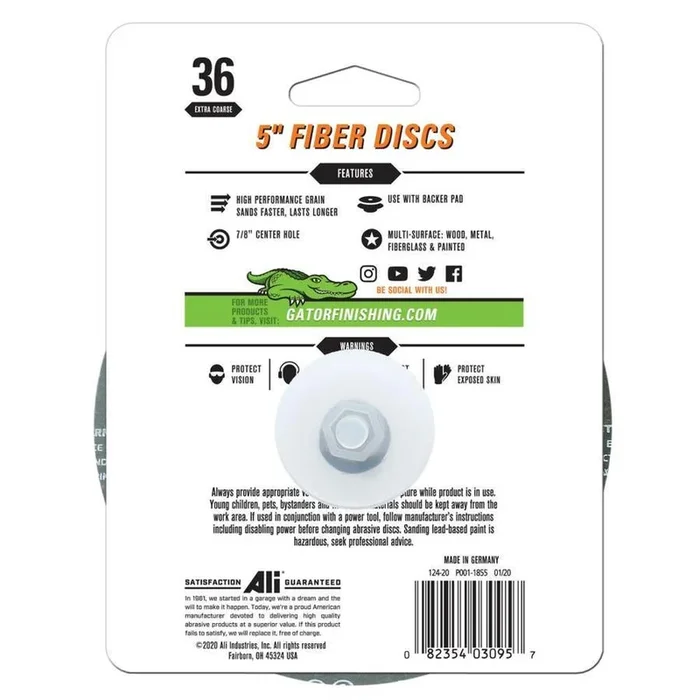 Gator Fiber Discs 3-Pack Aluminum Oxide 5-in 36-Grit Fiber Disc