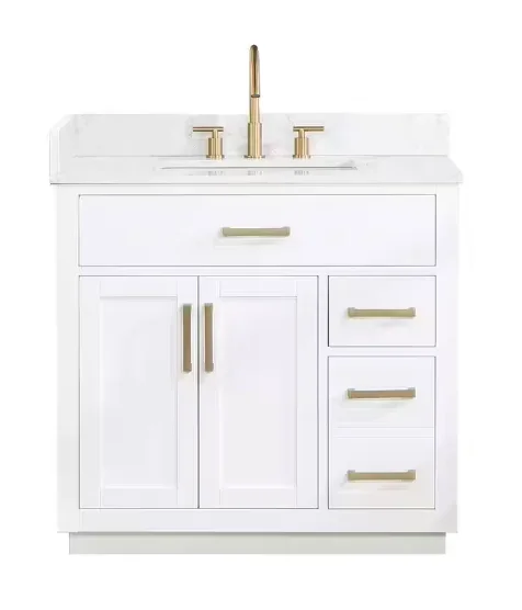 Gavino 36 in. W x 22 in. D x 34 in. H Bath Vanity in White with Grain White Composite Stone Top